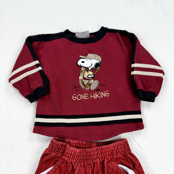 Vintage Peanuts Outfit Size 7 Red Black Sweatshirt Corduroy Pants Snoopy Cartoon - Picture 2 of 12